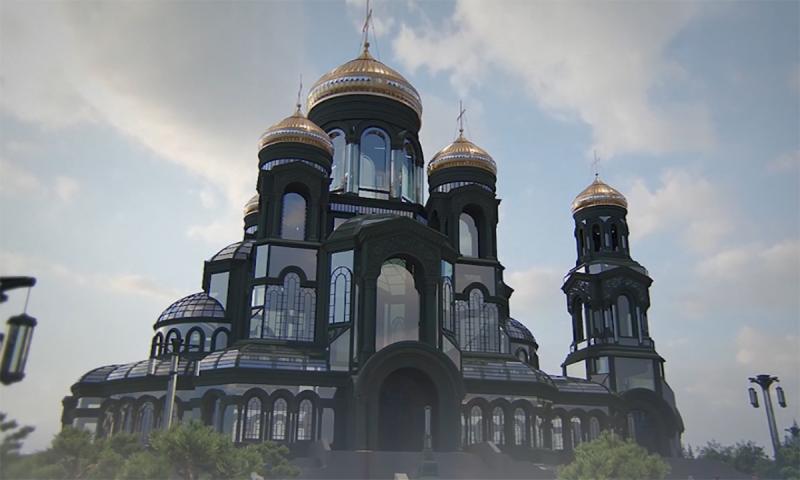 Главный храм ВС РФ: все купола подняты, кресты установлены